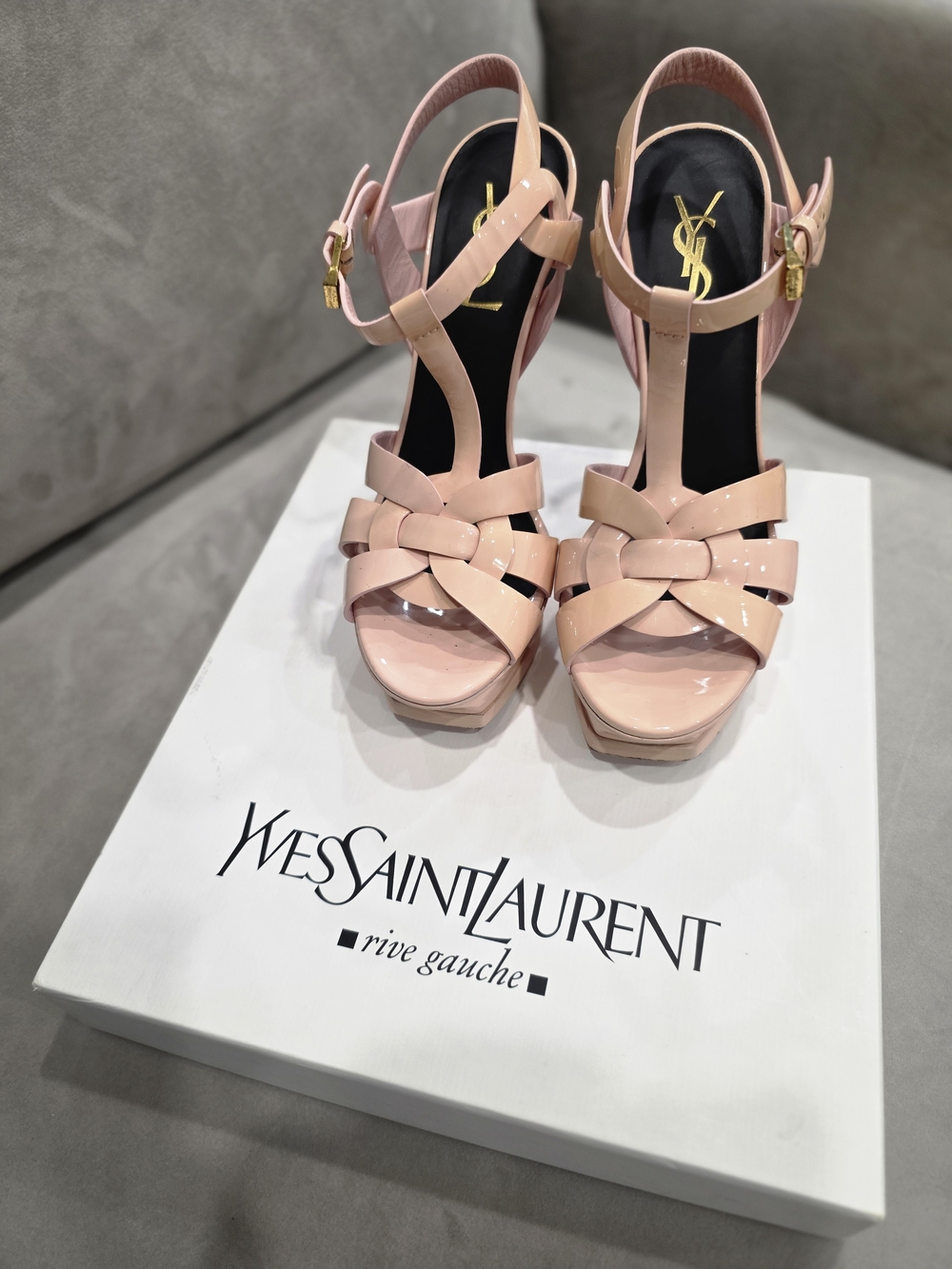 Yves Saint Laurent Pink Patent Leather Platform Sandals